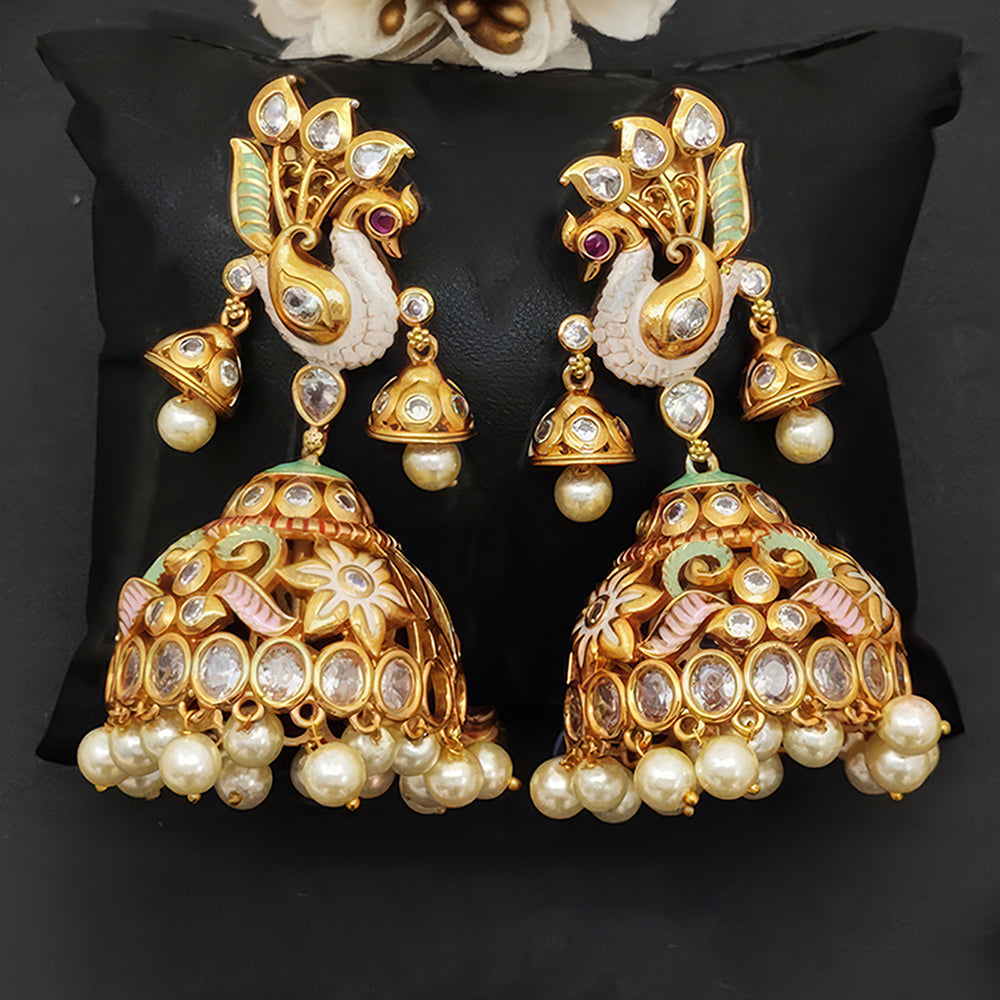 Js Fashion Royal Austrian Stone Pearl And Meenakari Jhumki Earrings for Women
