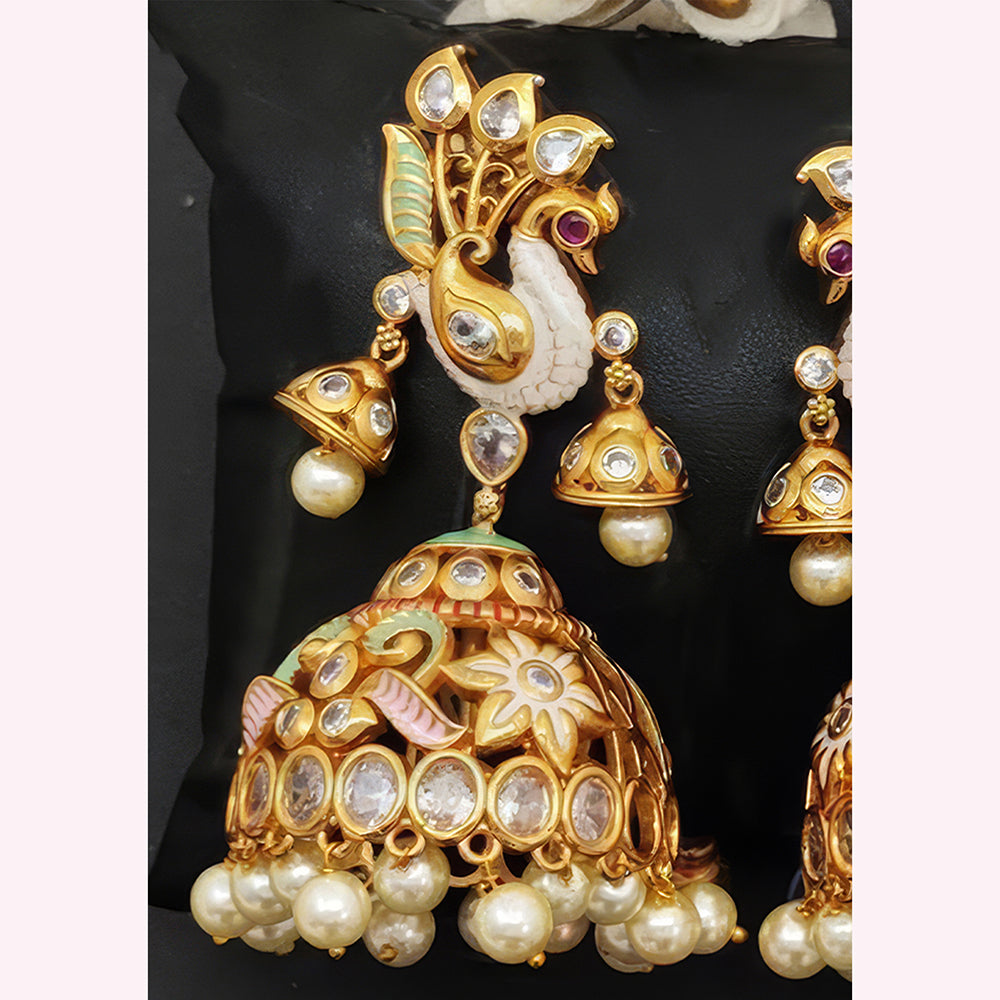Js Fashion Royal Austrian Stone Pearl And Meenakari Jhumki Earrings for Women