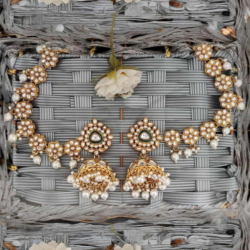Js Fashion Royal Kundan Stone Pearl And Beads Jhumki Earrings for Women