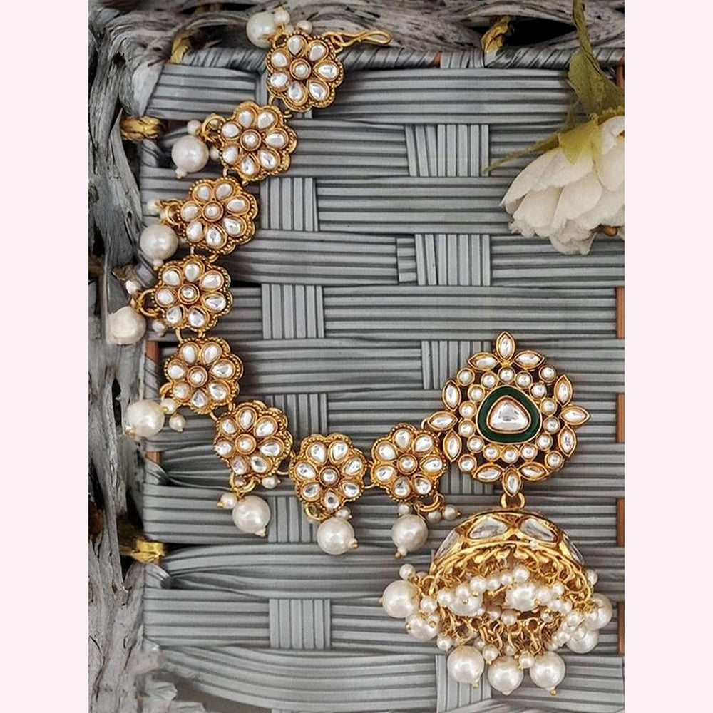Js Fashion Royal Kundan Stone Pearl And Beads Jhumki Earrings for Women