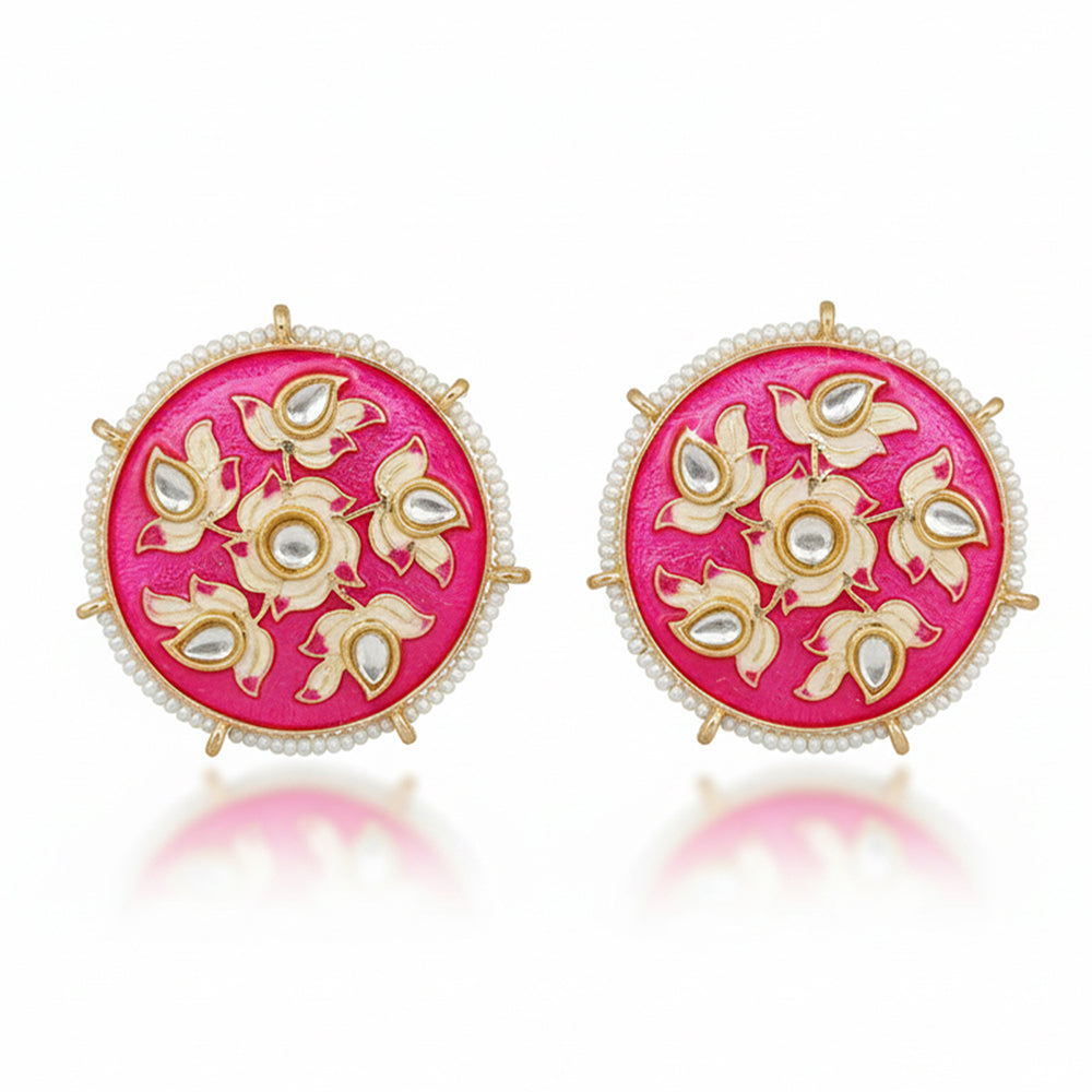 Js Fashion Classic Kundan And Meenakari Stone Studs Earrings