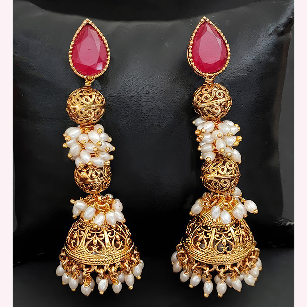 Js Fashion Designer Pota Stone With Pearls Jhumki Earrings