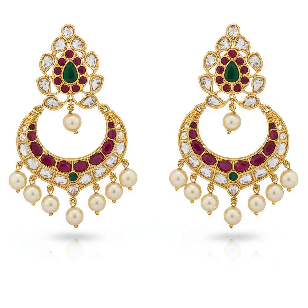 JS Fashion Royal Crystal Stone And Beads Dangler Earrings