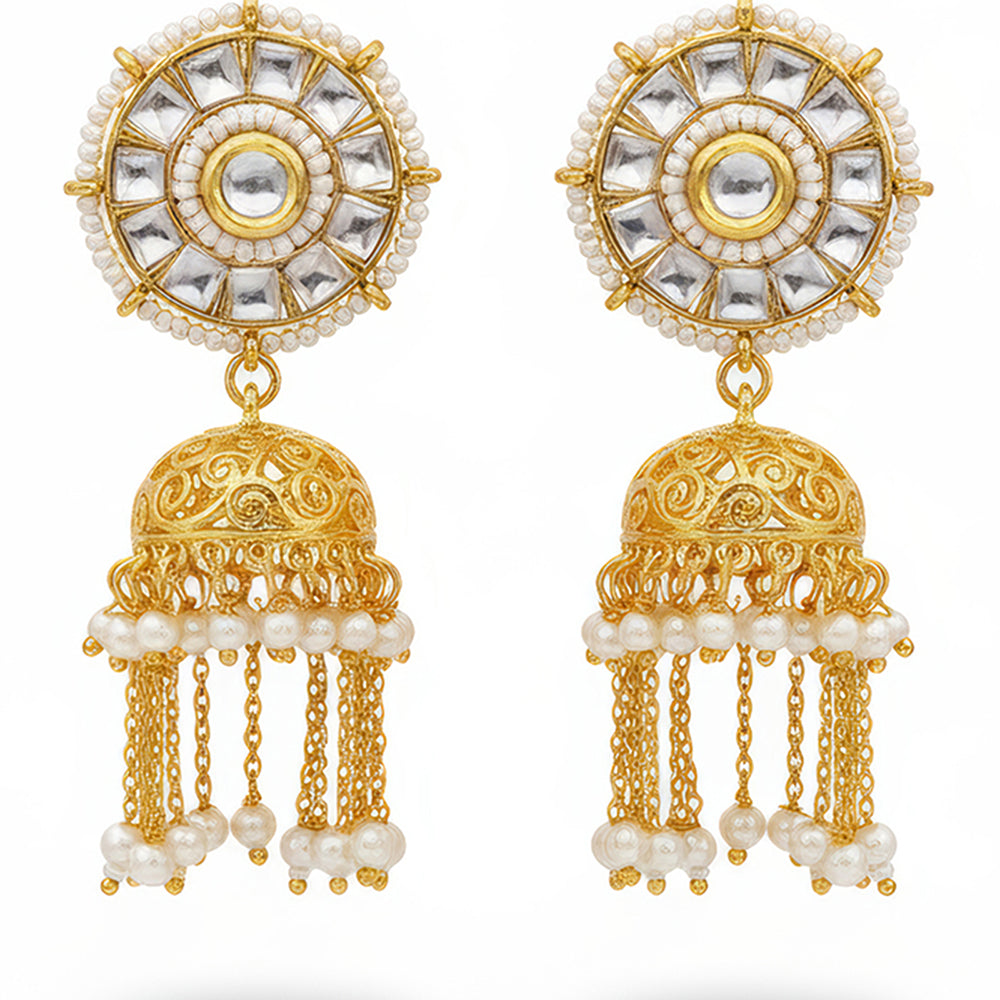 Js Fashion Royal Kundan Stone Pearl And Beads Jhumki Earrings for Women