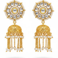 Js Fashion Royal Kundan Stone Pearl And Beads Jhumki Earrings for Women