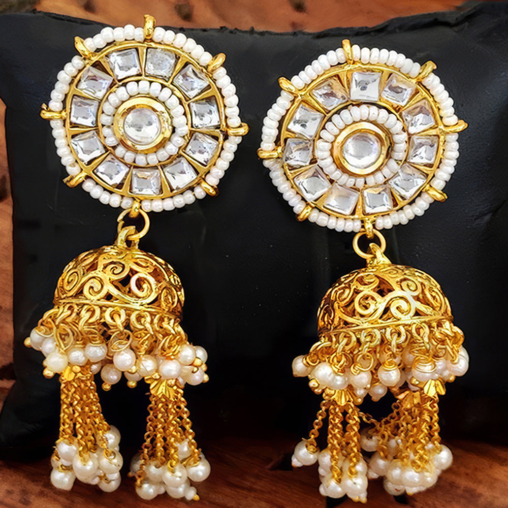 Js Fashion Royal Kundan Stone Pearl And Beads Jhumki Earrings for Women