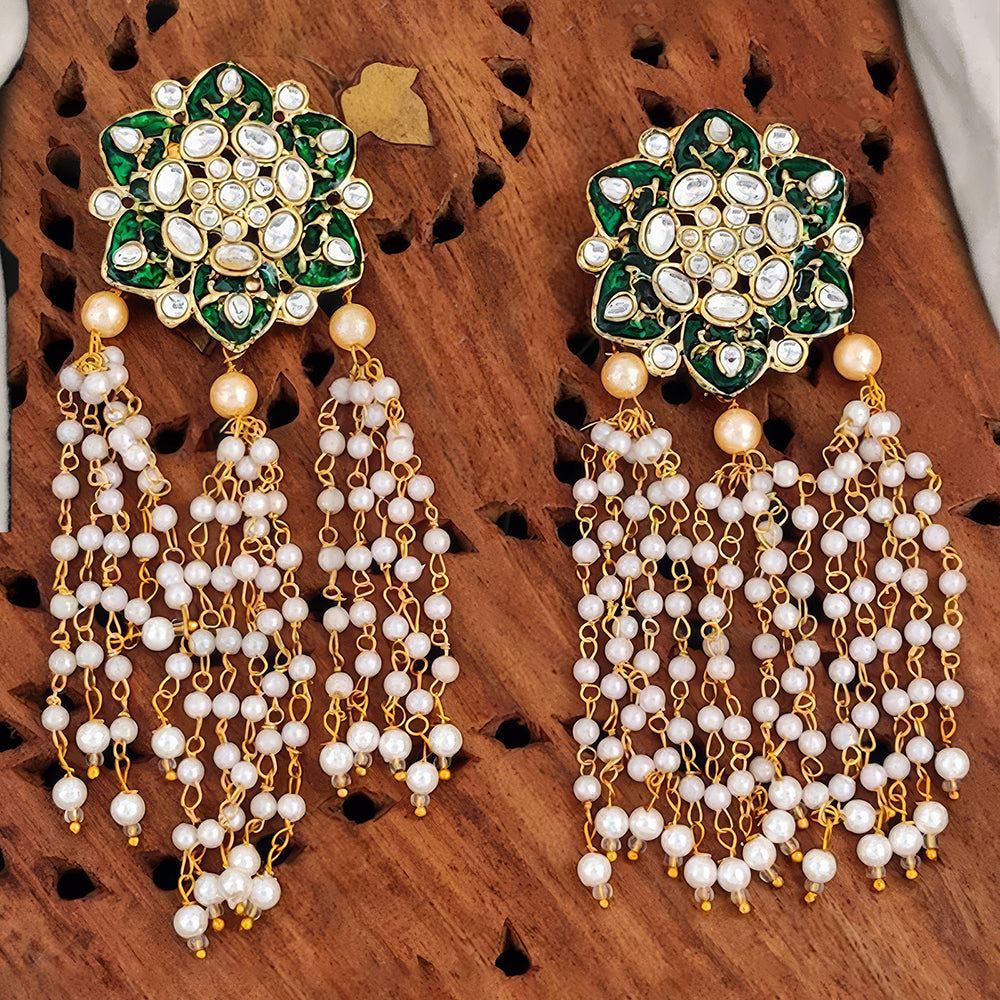 Js Fashion Designer Kundan And Pearl Meenakari Dangler Earrings