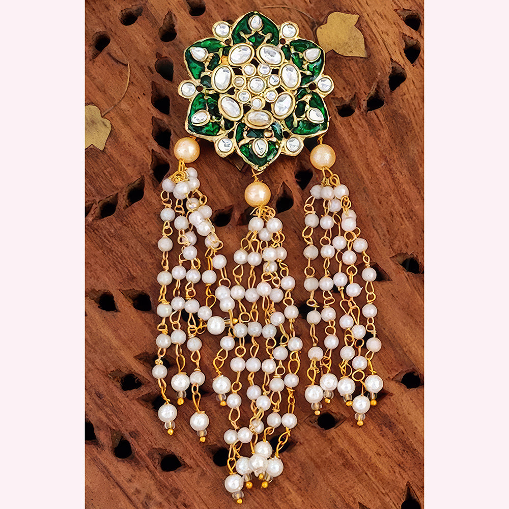 Js Fashion Designer Kundan And Pearl Meenakari Dangler Earrings