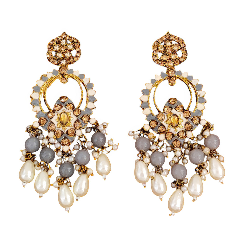 Js Fashion Designer Kundan And Pearl Meenakari Dangler Earrings