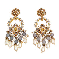 Js Fashion Designer Kundan And Pearl Meenakari Dangler Earrings
