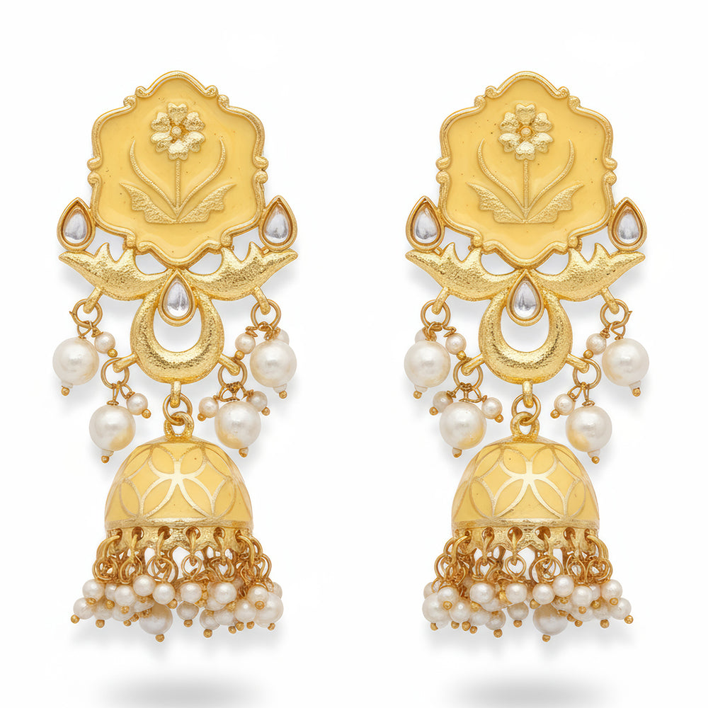 Js Fashion Royal Kundan Stone Pearl And Meenakari Jhumki Earrings for Women