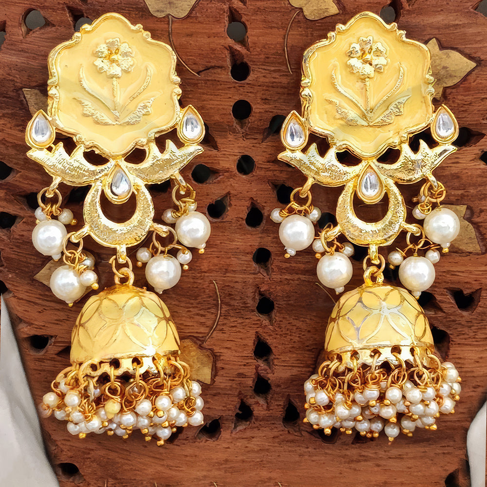 Js Fashion Royal Kundan Stone Pearl And Meenakari Jhumki Earrings for Women