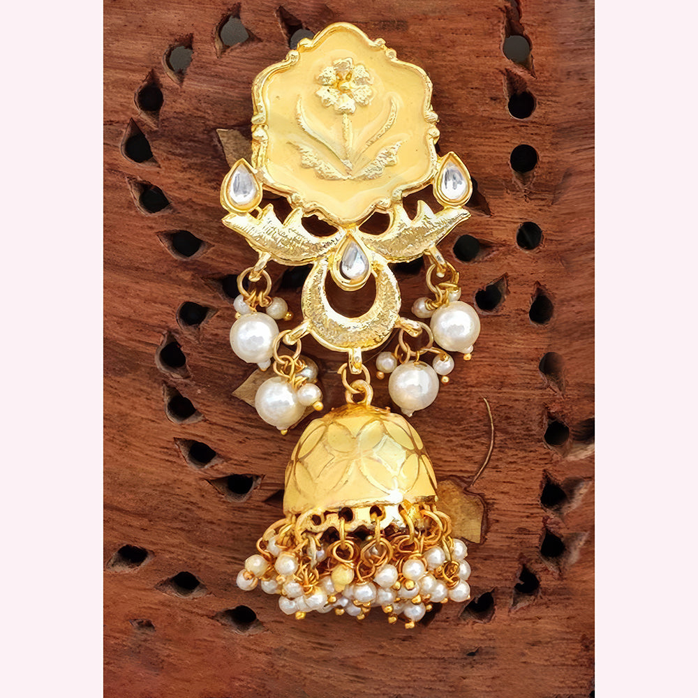 Js Fashion Royal Kundan Stone Pearl And Meenakari Jhumki Earrings for Women