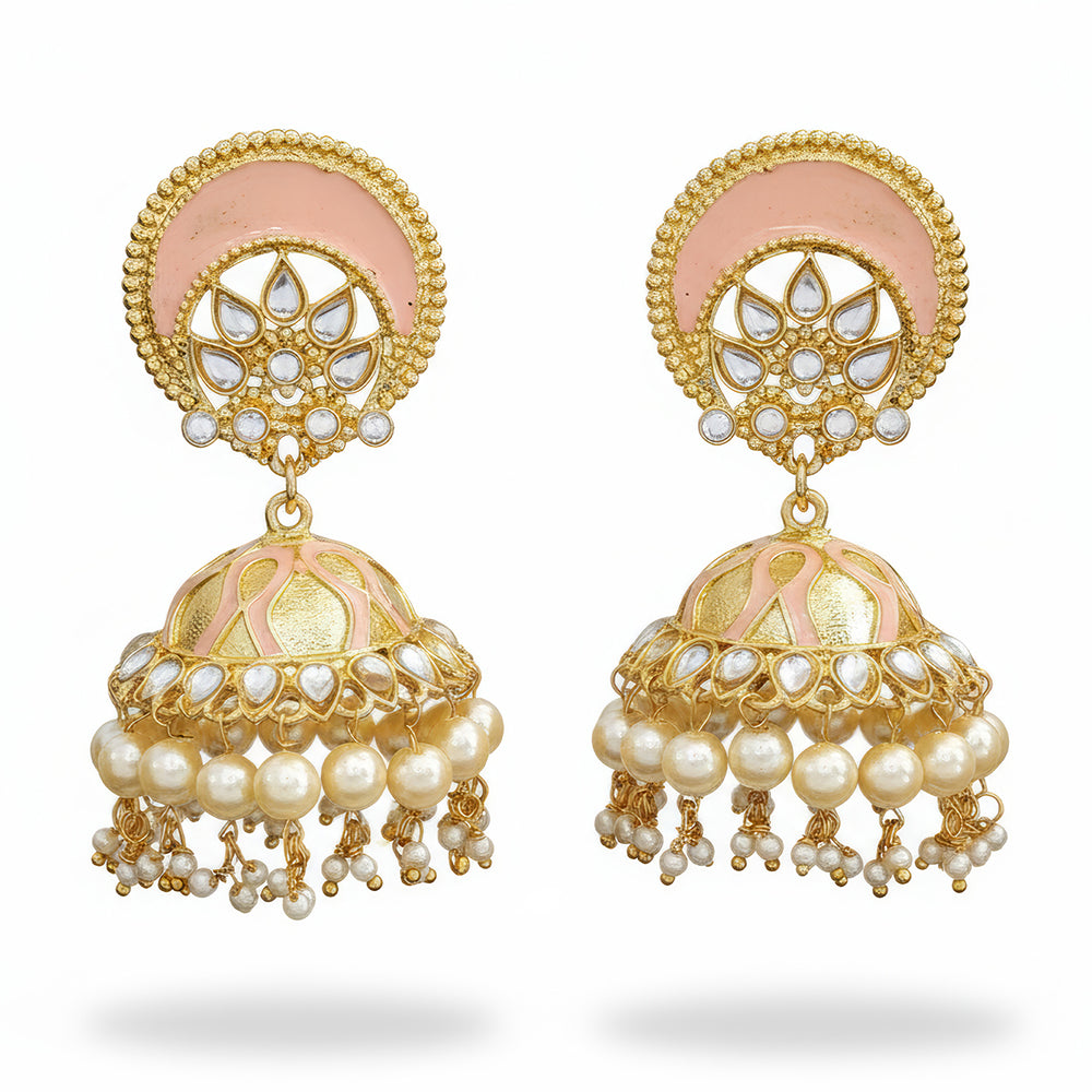 Js Fashion Royal Kundan Stone Pearl And Meenakari Jhumki Earrings for Women