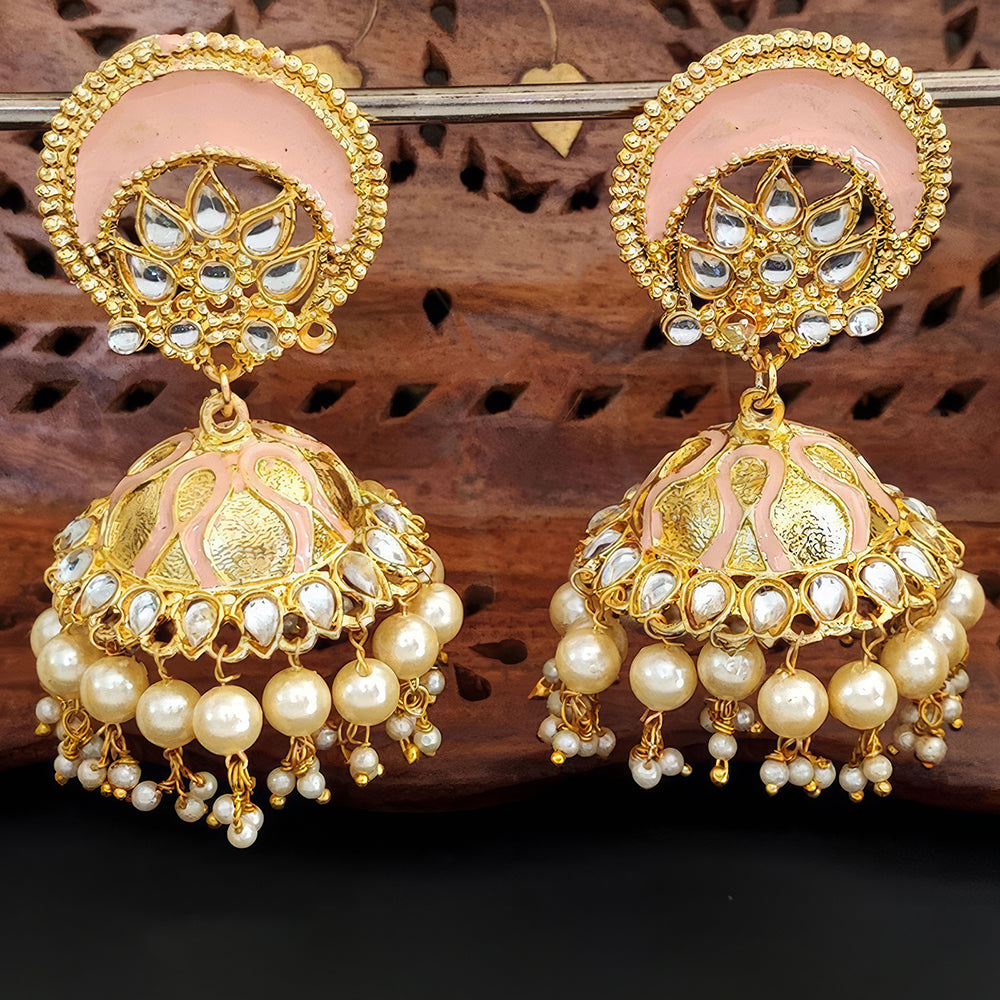 Js Fashion Royal Kundan Stone Pearl And Meenakari Jhumki Earrings for Women