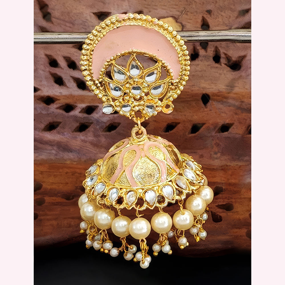 Js Fashion Royal Kundan Stone Pearl And Meenakari Jhumki Earrings for Women
