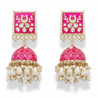 Js Fashion Royal Kundan Stone Pearl And Meenakari Jhumki Earrings for Women