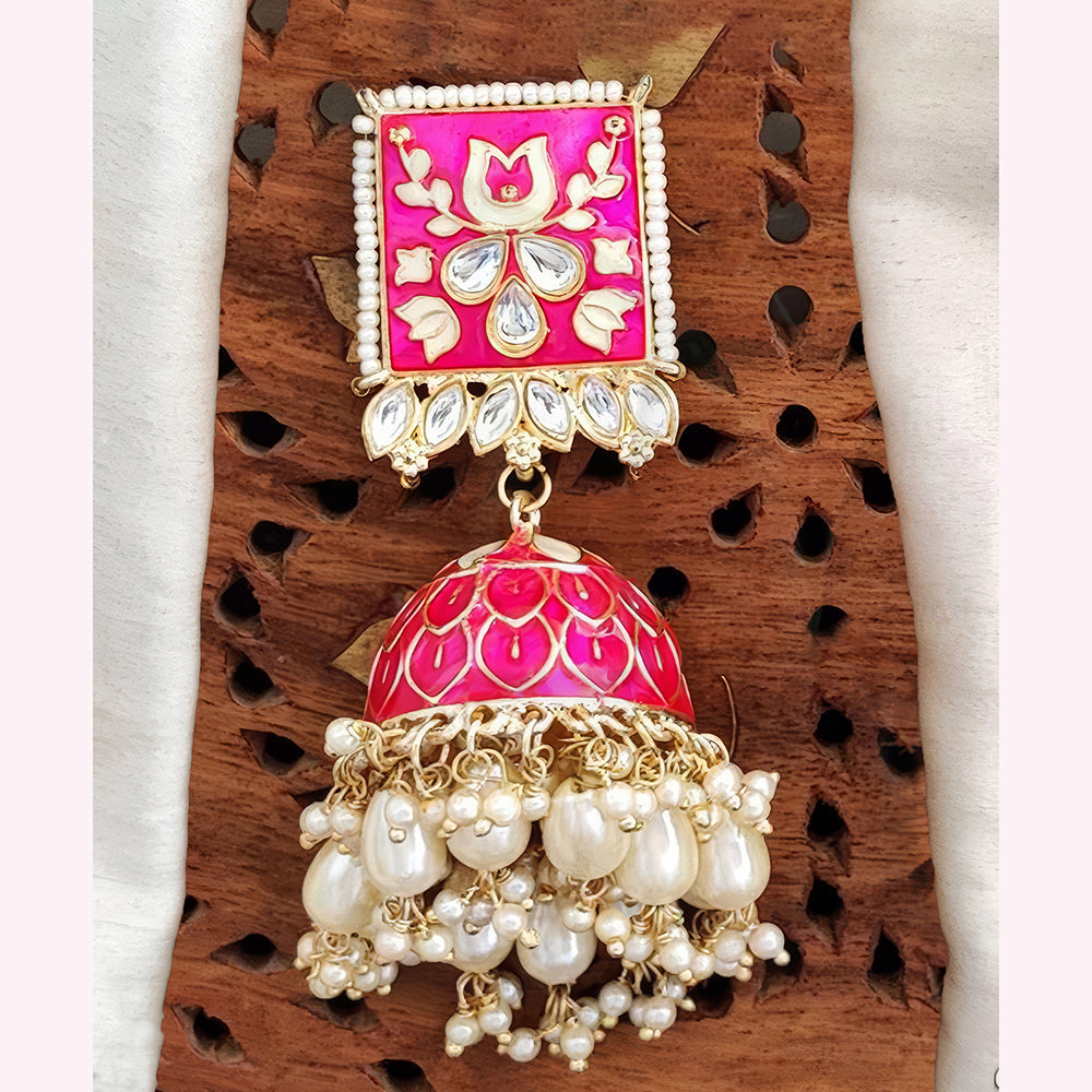 Js Fashion Royal Kundan Stone Pearl And Meenakari Jhumki Earrings for Women