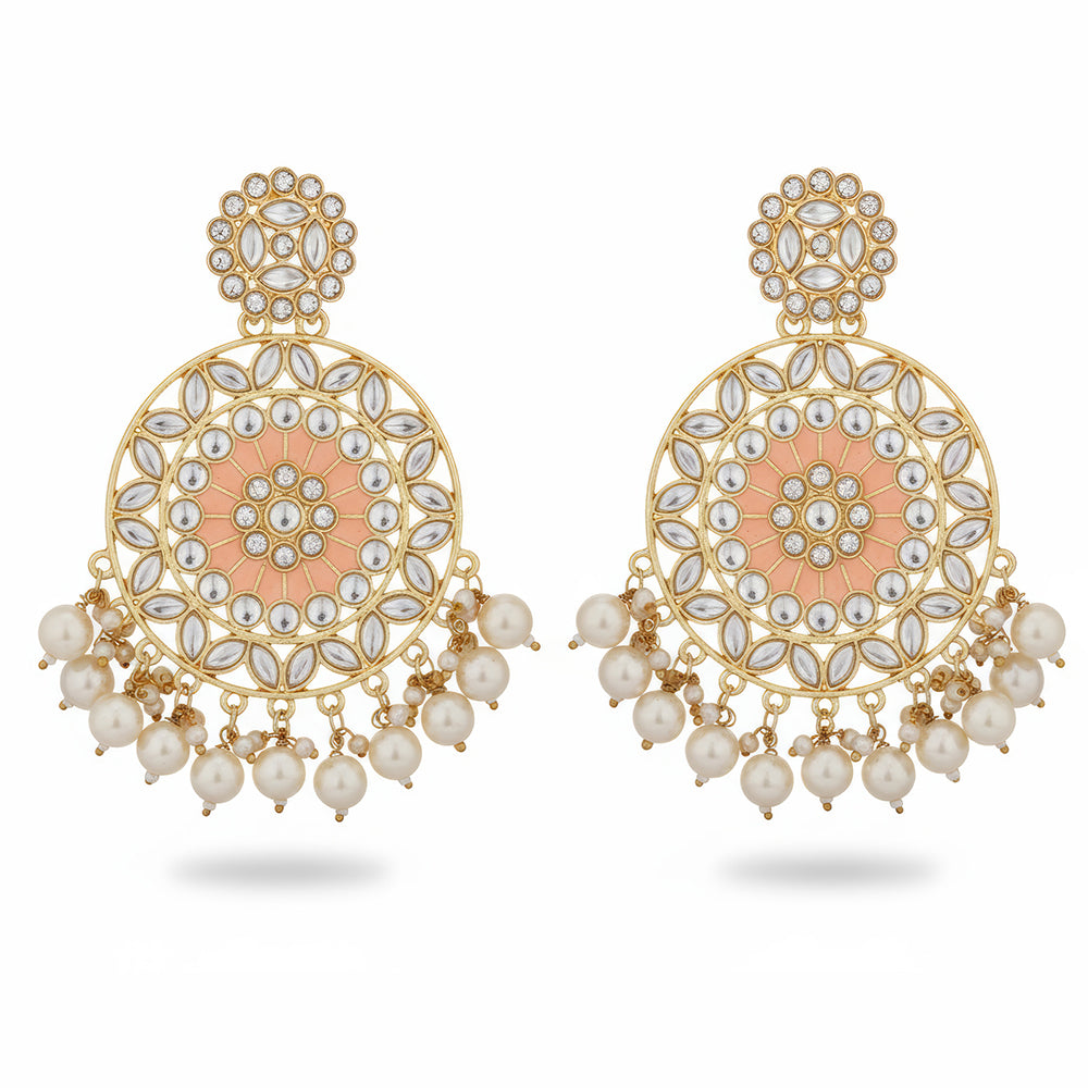Js Fashion Designer Kundan And Pearl Meenakari Dangler Earrings