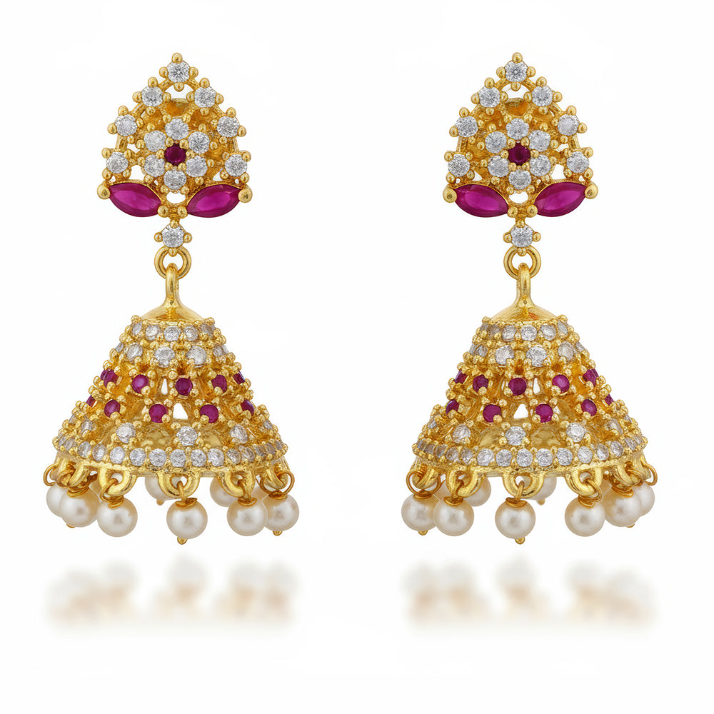 Js Fashion Designer Austrian Stone And Pearls Jhumki Earrings