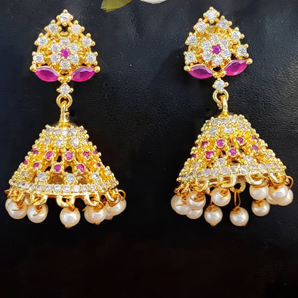 Js Fashion Designer Austrian Stone And Pearls Jhumki Earrings