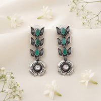 Js Fashion Beautiful Full Stone Oxidized Silver Fancy Style Earrings