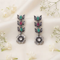 Js Fashion Beautiful Full Stone Oxidized Silver Fancy Style Earrings