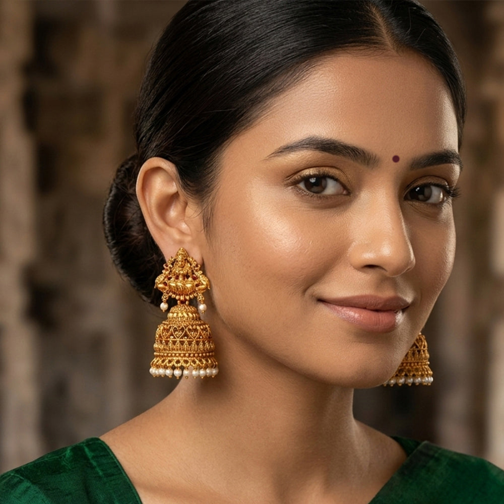 Js Fashion  High Gold Antique Lakshmi Jhumka Earrings