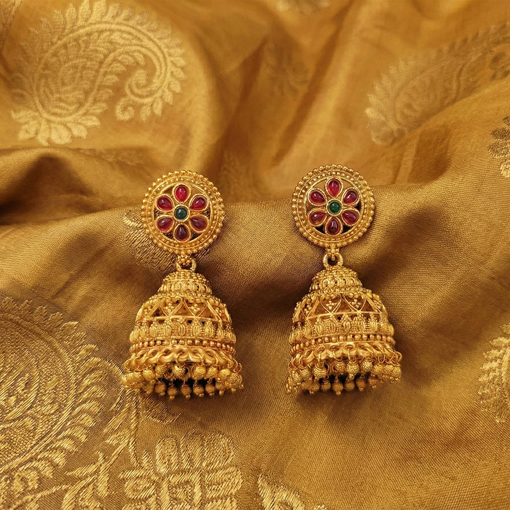 JS Fashion Royal Pota Stone And Pearl Jhumki Earrings