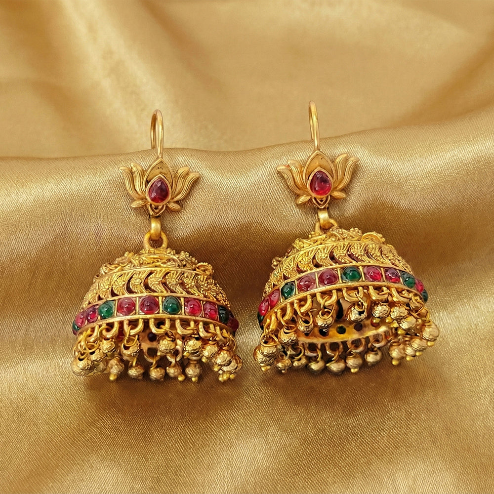 JS Fashion Royal Pota Stone And Pearl Jhumki Earrings