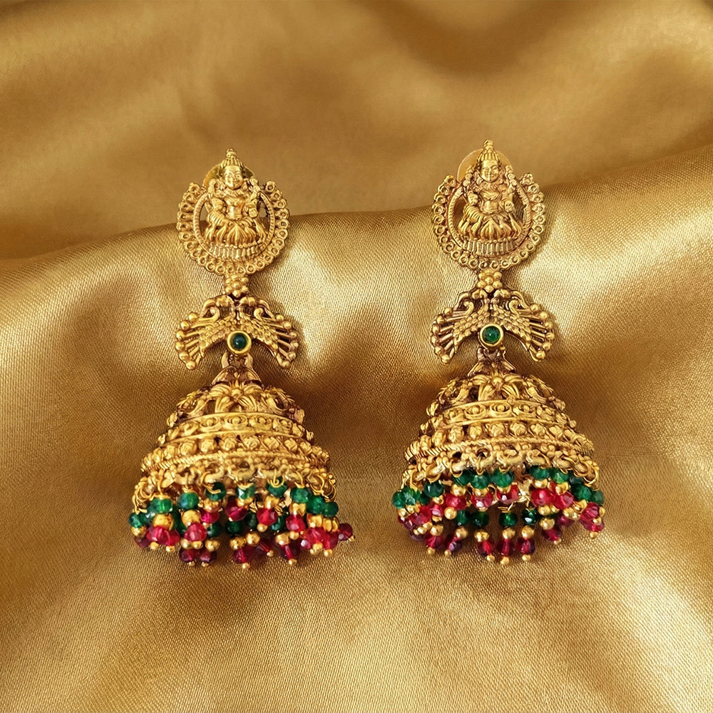 JS Fashion Royal Temple Pota Stone And Pearl Jhumki Earrings