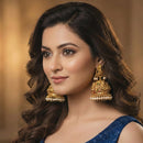 JS Fashion Royal Temple Pota Stone And Pearl Jhumki Earrings