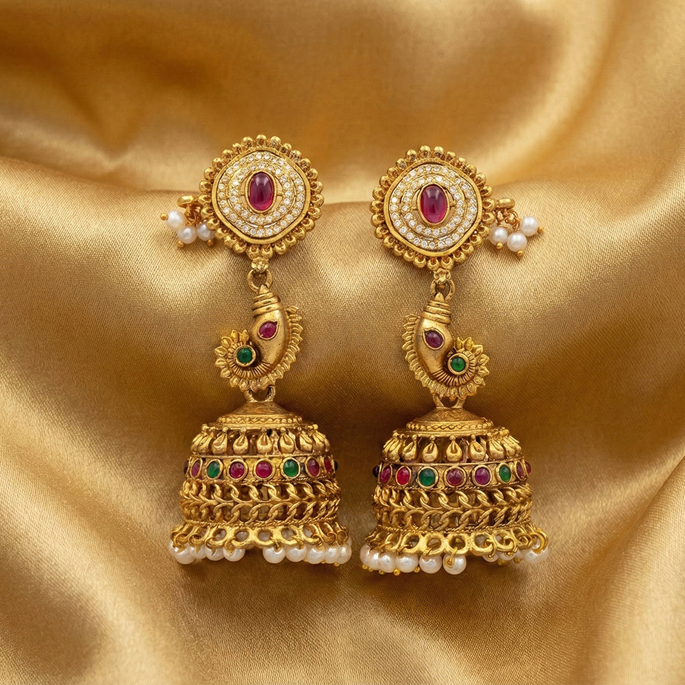 Js Fashion  Temple Designer Jhumka Clustered Pearl Earrings