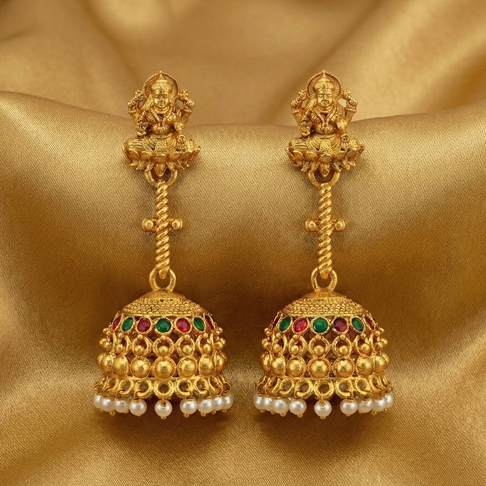 JS Fashion Royal Temple Pota Stone And Pearl Jhumki Earrings