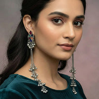 JS Fashion Oxidised Plated Designer Crystal Stone And Pearl Dangler Earrings