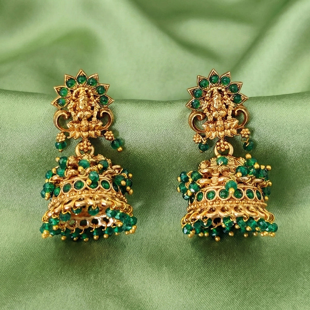 JS Fashion Royal Temple Pota Stone And Pearl Jhumki Earrings