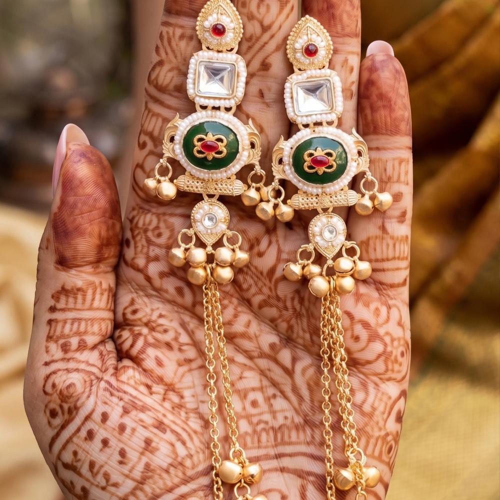 Js Fashion  High Gold Finish Antique Long Kundan Earrings