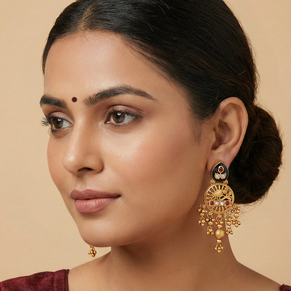 Js Fashion  Antique High Gold Bird Motif Dangler Earrings