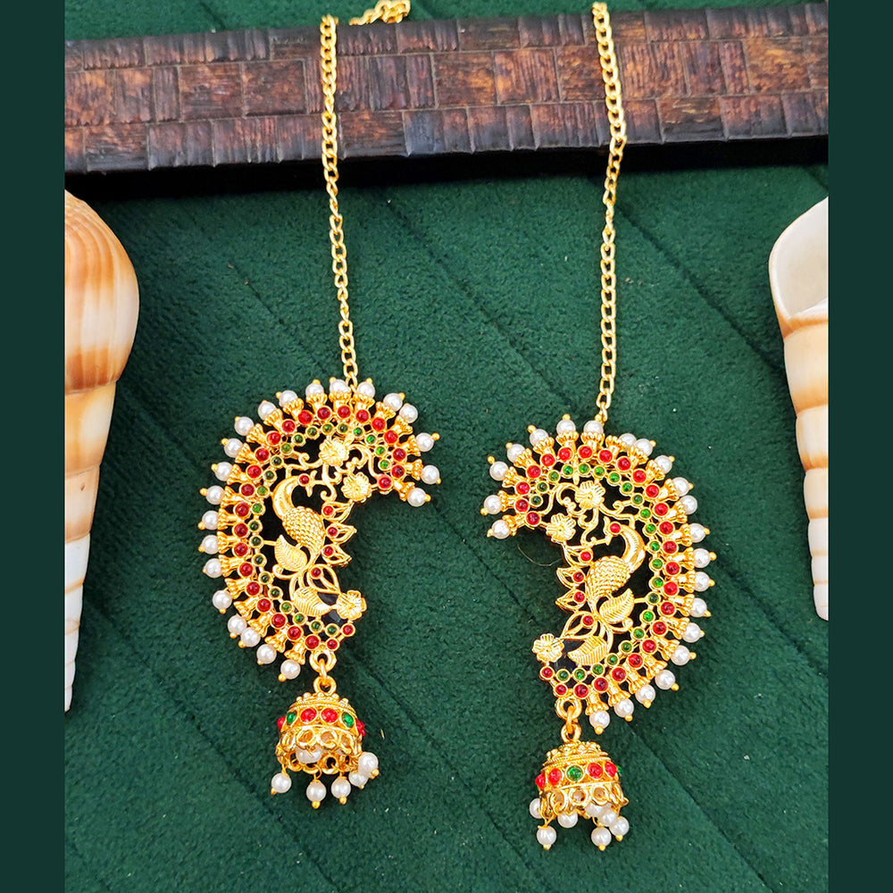 Js Fashion  Antique Peacock Kaan Chain Earrings with Jhumka Drops
