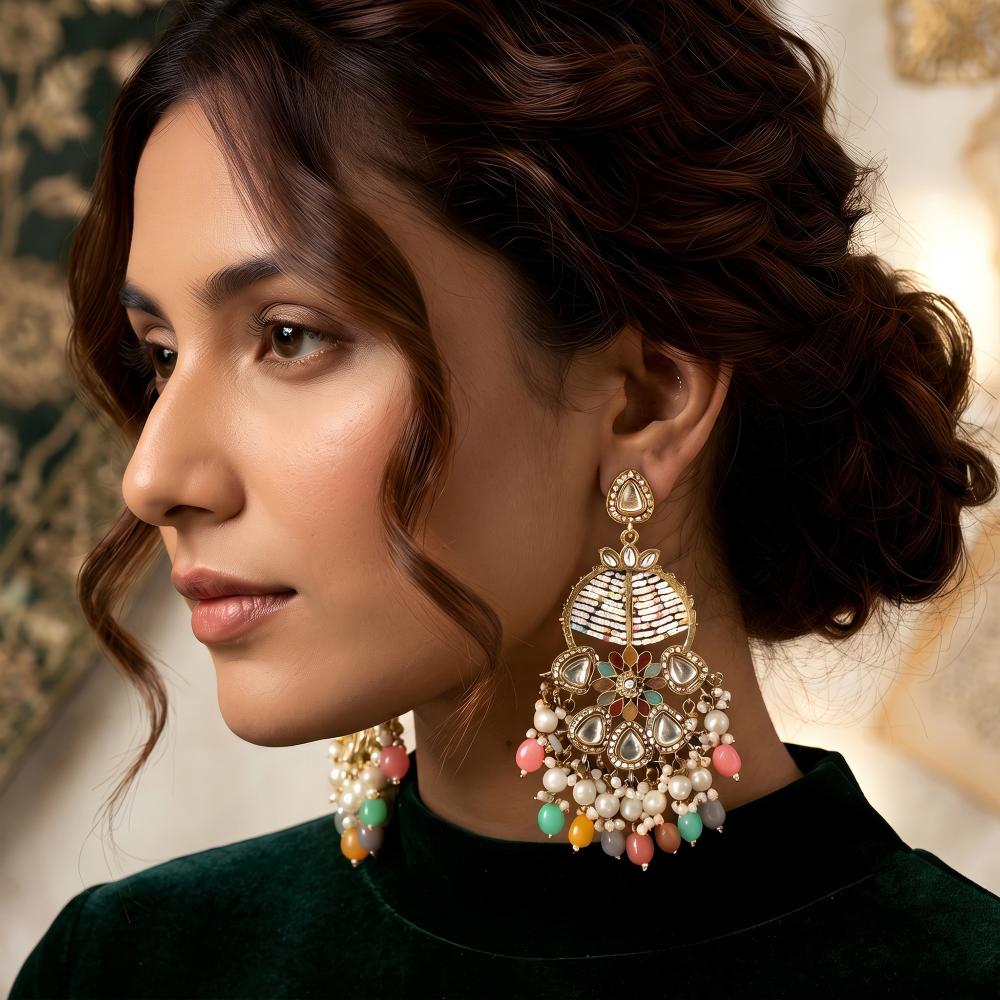 Js Fashion  Mehendi Multicolor Beaded Antique Party Wear Earrings