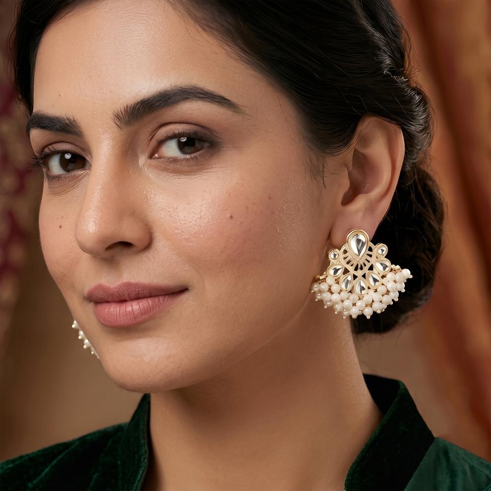 Js Fashion  Designer Pearl Drop Kundan Party Wear Earrings