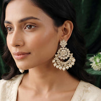 Js Fashion  Designer Pearl Chandbali Earrings with Kundan Work