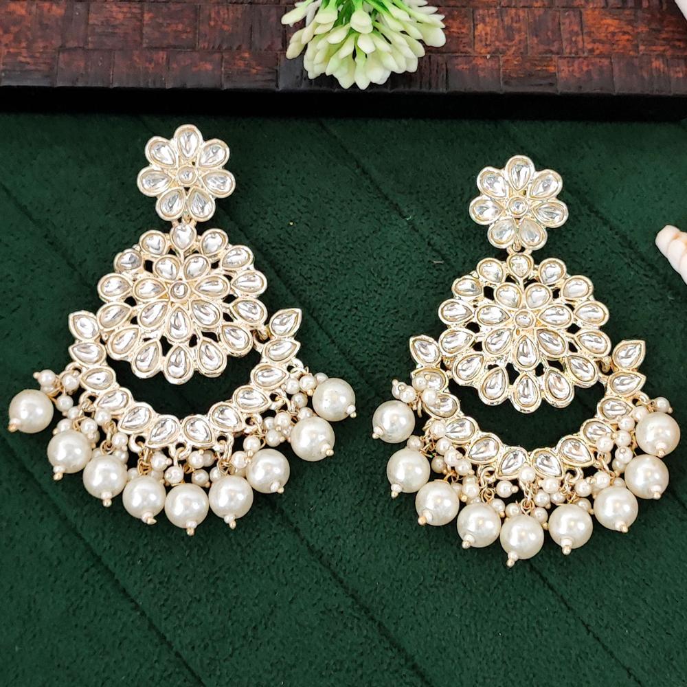Js Fashion  Designer Pearl Chandbali Earrings with Kundan Work
