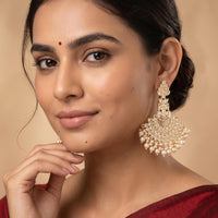 Js Fashion  High Gold Kundan Pearl Chandbali Earrings for Women