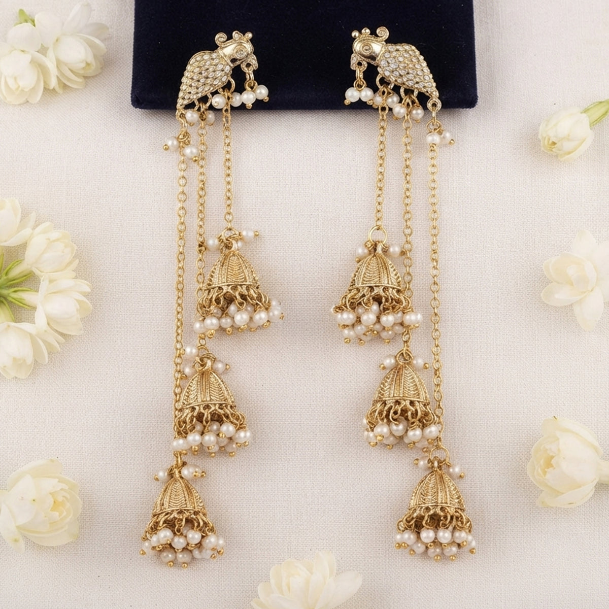 Js Fashion  Designer Mehendi Pearl Jhumka Dangler Earrings