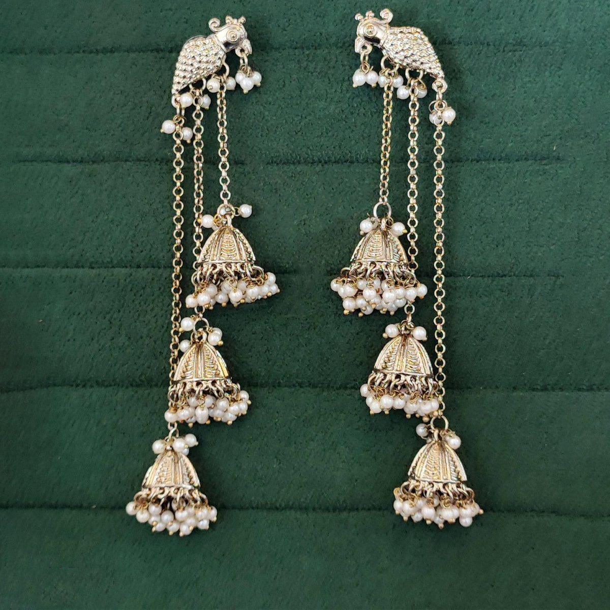Js Fashion  Designer Mehendi Pearl Jhumka Dangler Earrings