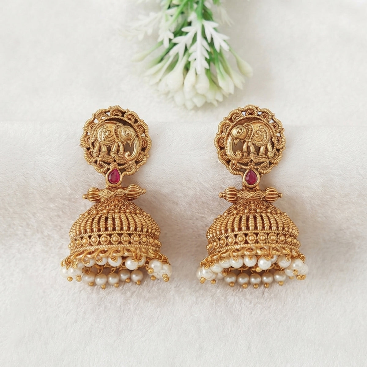Js Fashion  High Gold Elephant Temple Jhumka Earrings for Women