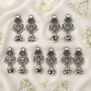 Js Fashion Pack of 3 Oxidized Silver Peacock Stud Earrings for Women
