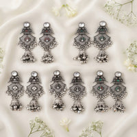 Js Fashion Pack of 3 Oxidized Silver Peacock Stud Earrings for Women