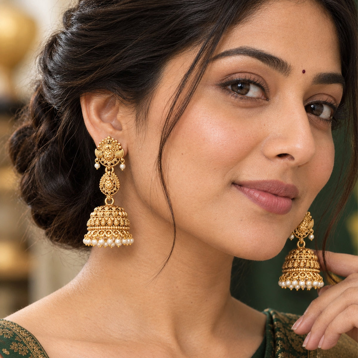 Js Fashion  Traditional Peacock Motif Antique Jhumka Earrings